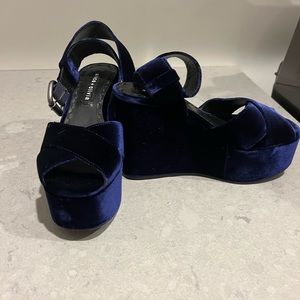 Alice and Olivia Blue Velvet Platform Sandals